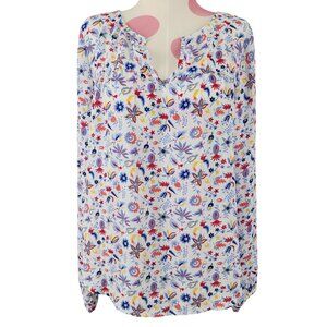 Women's Gap White Floral Flowy Blouse Sheer Boho Hippie XS Top Shirt Polyester
